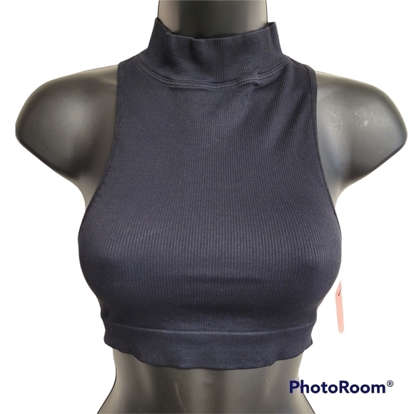 Capezio Black Ribbed Crop Dancer Ballet core Athleisure Top M/L - Picture 1 of 8